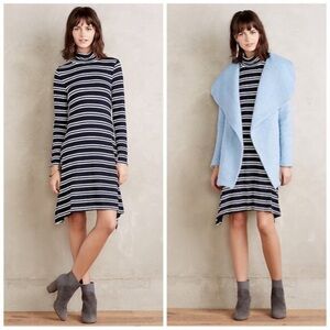 Maeve Navy and White Striped swing Long Sleeve Dress